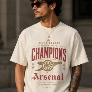 North London Champions 2025–2026 Vintage Cannon Tee, Football Victory Shirt, Champion Supporter Graphic Tee